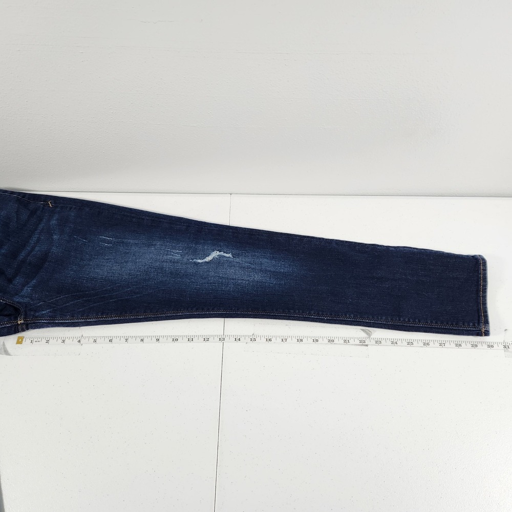 Express Super Skinny Mid Rise Distressed Jeans Dark Wash 10R Stretch Denim - Picture 4 of 10